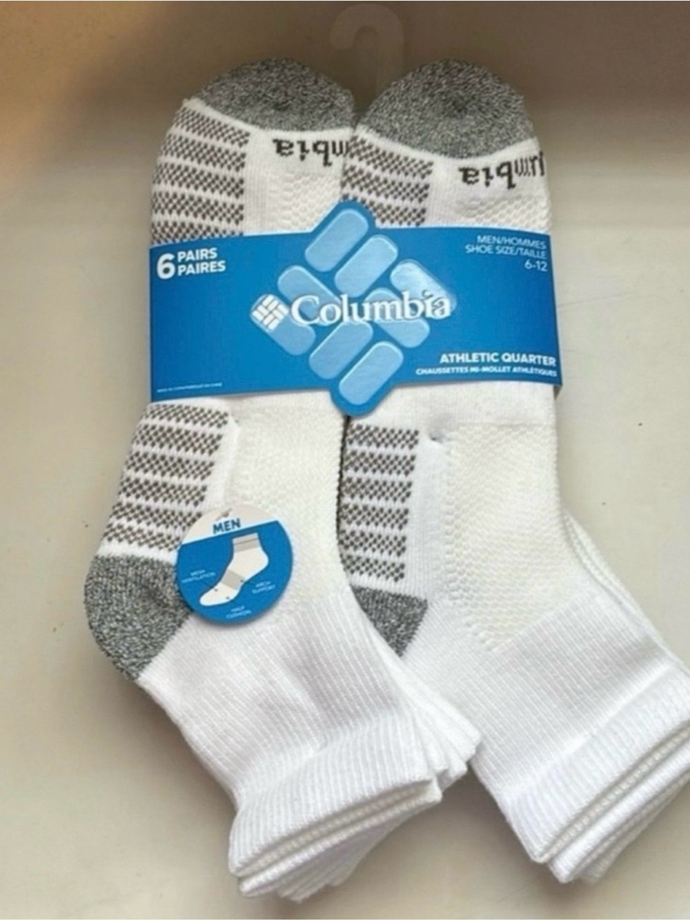 New Columbia Socks Men’s 6 Pair White & Gray Athletic Quarter Sock Casual Active